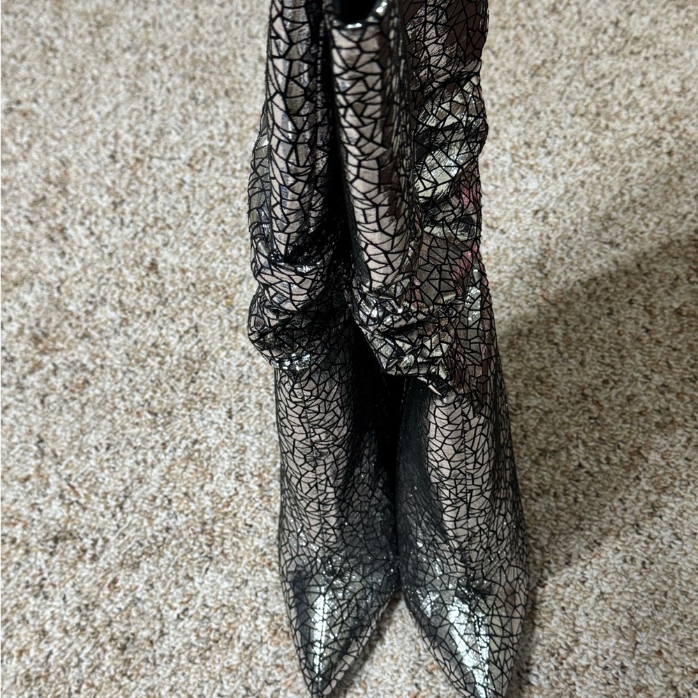 Shoe Dazzle Black and Silver Heeled Boots - Picture 3 of 3